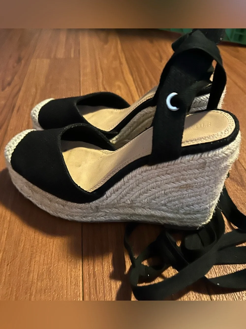 Black Espadrille Wedge Sandals with Ankle Tie